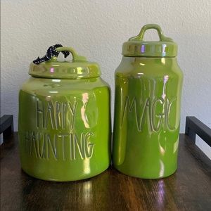 Rae dunn Halloween canisters.